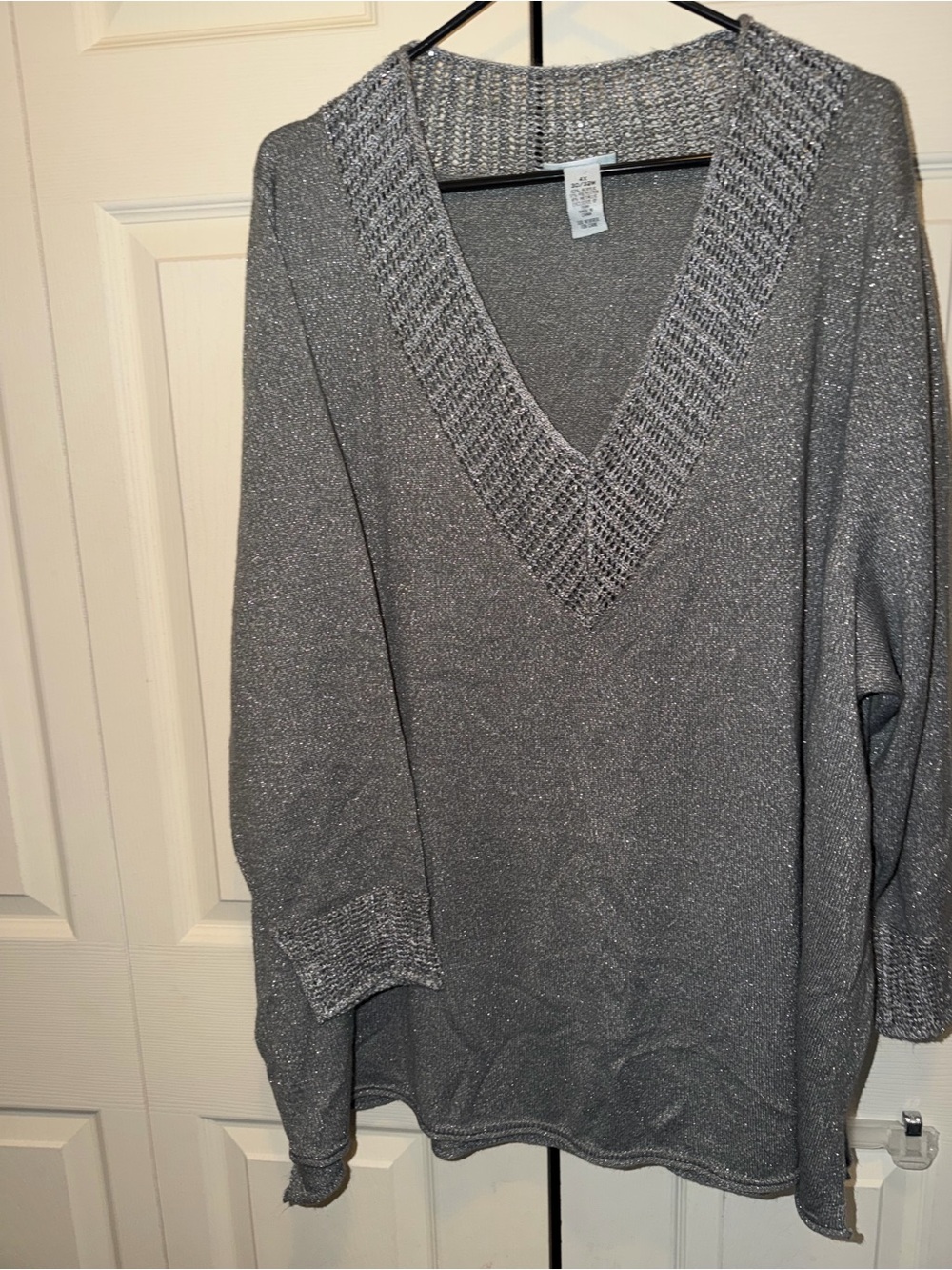 Catherines Silver/grey shimmery V-Neck Sweater - Picture 2 of 6
